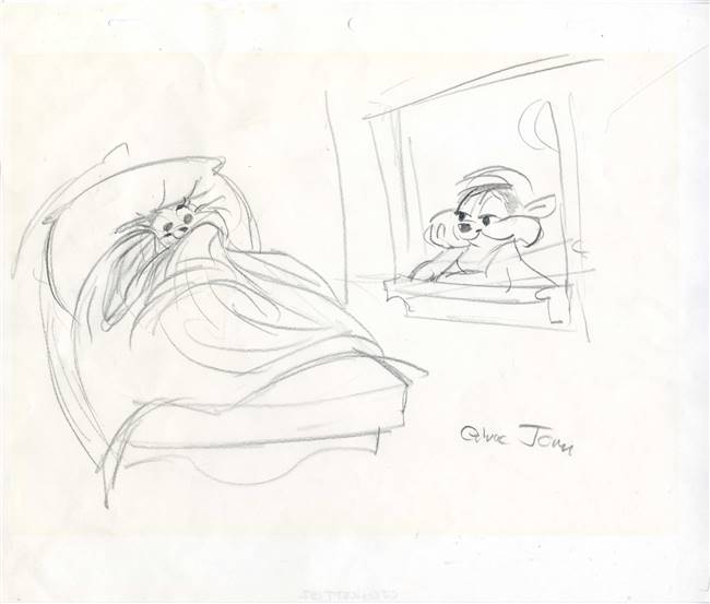 Original Character Drawing of Pepe Le Pew and Penelope from Chuck Jones