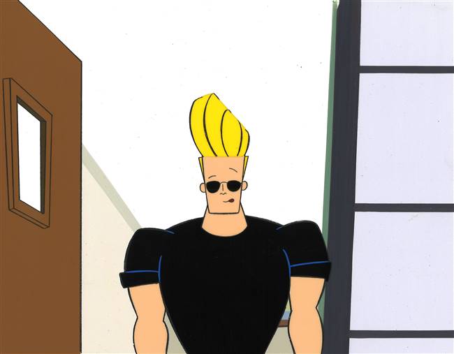 Original Master Background, Production Cel and matching drawing of Johnny Bravo from Johnny Bravo