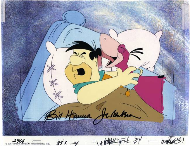 Original Production Cel of Dino and Fred Flintstone from the Jetsons Meet the Flintstones (1987)