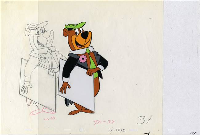 Original Production Cel and Matching Drawing of Yogi Bear from Hanna Barbera