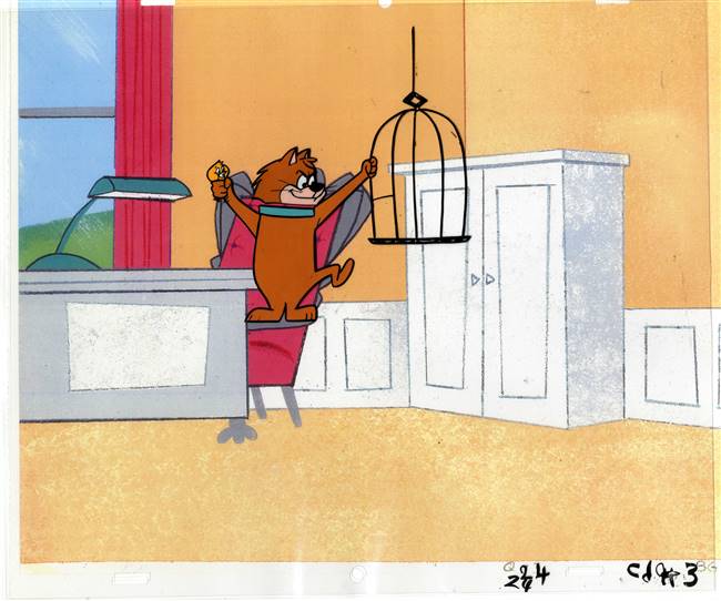 Original Production Cel of a Cat with a Bird from Hanna Barbera (1960s)