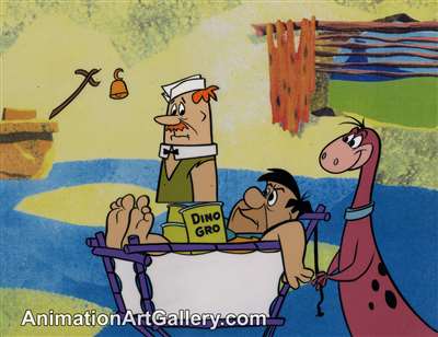 Production Cel of Fred Flintstone and Dino from Hanna-Barbera (c.1960s)