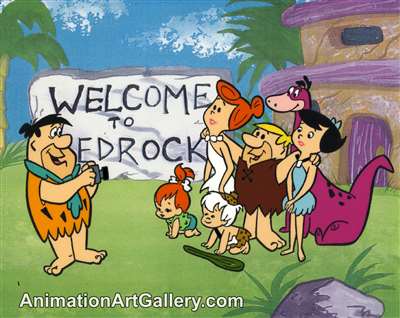 Publicity Cel of the Flintstones and the Rubbles from The Flintstones