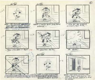 Storyboard of Huckleberry Hound and Teeny Terwilliger (the Second Fastest Gun in the West) from Hanna-Barbera (c.1960s)