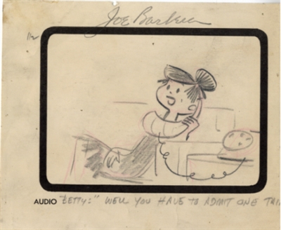 Original Production Storyboard Drawing of Wilma Flintstone and Betty Rubble from The Swimming Pool