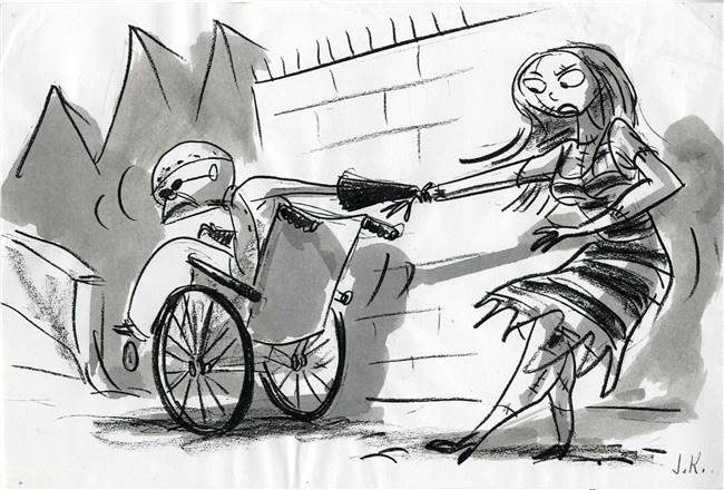 Original Storyboard of Dr. Finkelstien and Sally from Nightmare Before Christmas (1993)