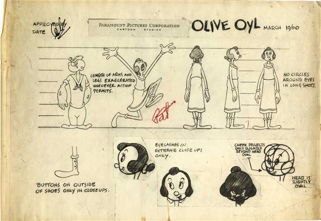 Original Production Photostat of Olive Oyl from Popeye (1960)