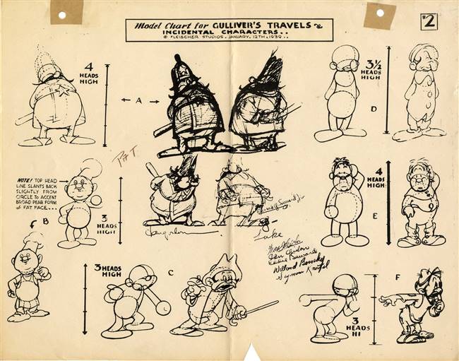 Original Production Photostat of Incidental Characters from Gulliver's Travels (1939)