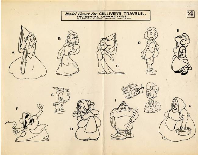 Original Production Photostat of Incidental Characters from Gulliver's Travels (1939)