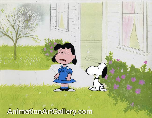 Original Production Cel of Snoopy and Lucy Van Pelt from Peanuts (c. 1970s/1980s)