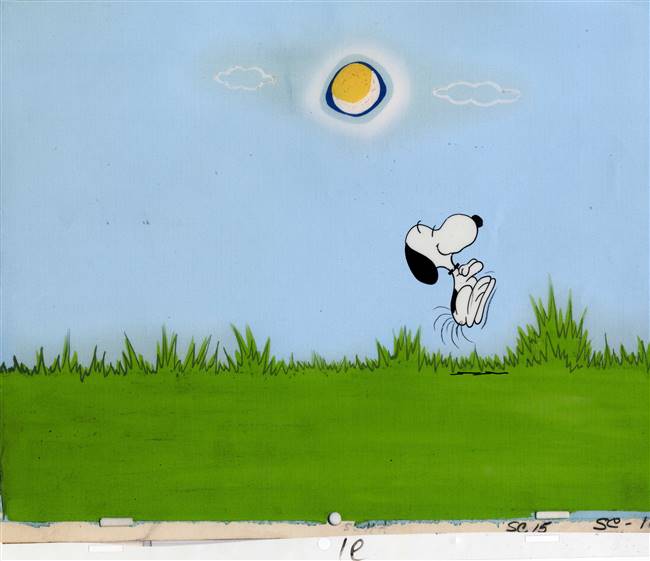 Original Production Cel and Matching Drawing of Snoopy from Peanuts (1980s)