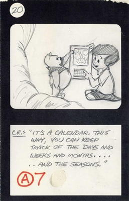 Original Production Storyboard Drawing of Winnie the Pooh and Christopher Robin from Seasons (1981)