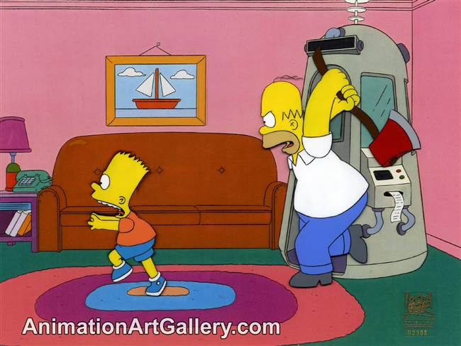 Production Cel of Homer Simpson and Bart Simpson from Treehouse of Horror VIII