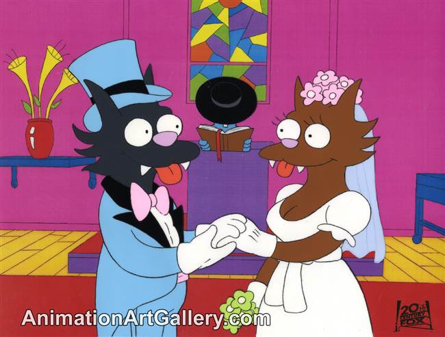 Production Cel of Scratchy and Itchy from Bart's Friend Falls in Love