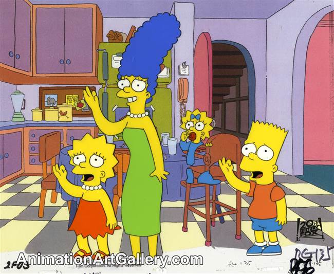 Production Cel of Marge Simpson and Bart Simpson from Treehouse of Horror V