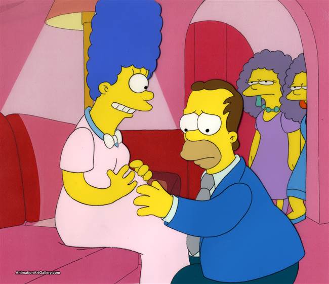 Original Production cel of Homer and Marge Simpson from I Married Marge