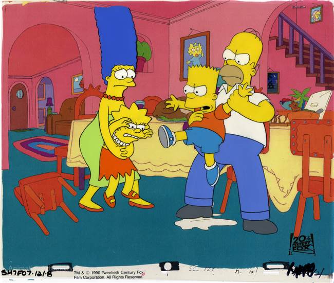 Original Production Cel of Homer, Marge, Bart and Lisa from Bart vs. Thanksgiving