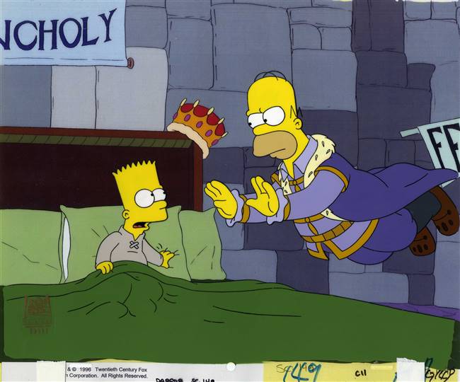 Original production cel of Homer and Bart from Tales from the Public Domain (2002)