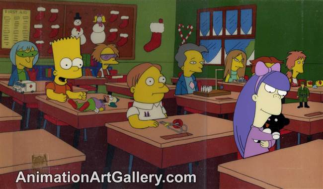 Production Cel of Bart Simpson and Martin Prince from The Grift of the Magi