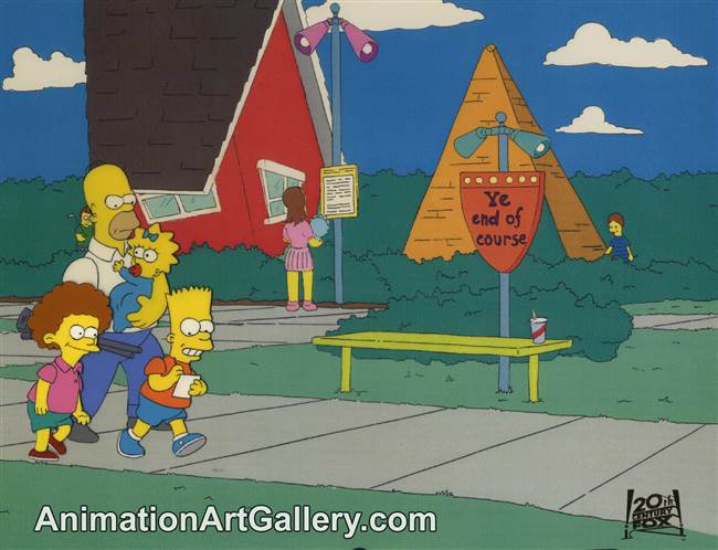Production Cel of Homer Simpson and Bart Simpson from Dead Putting Society