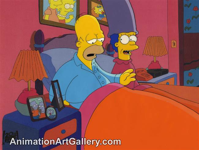Production Cel of Homer Simpson and Marge Simpson from Principal Charming