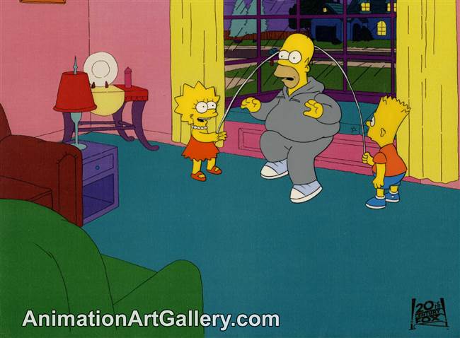 Production Cel of Homer Simpson and Lisa Simpson from Brush with Greatness