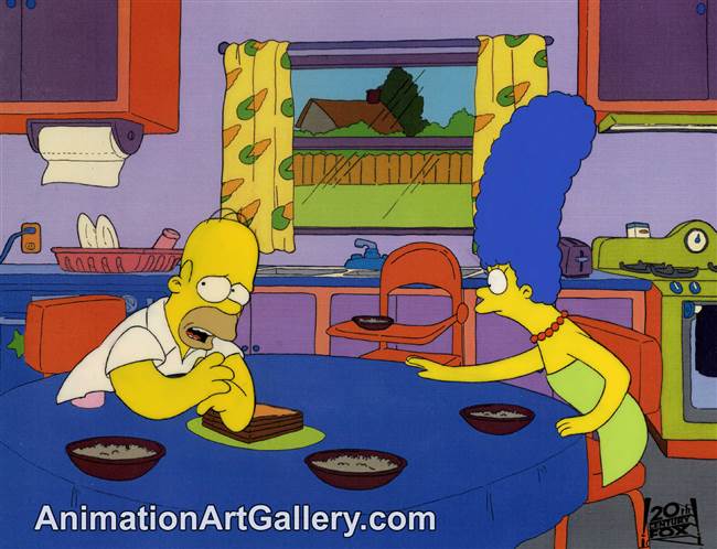 Production Cel of Homer Simpson and Marge Simpson from Bart the Daredevil