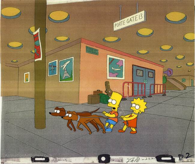 Original Production Cel of Bart and Lisa from Two Dozen and One Greyhounds