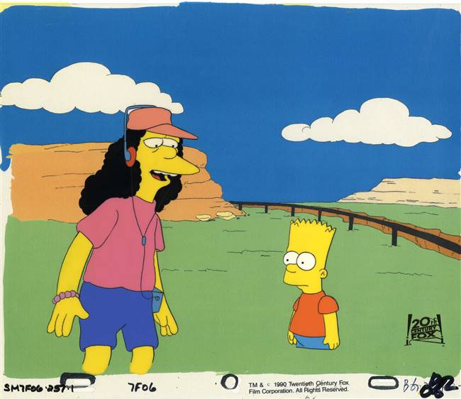 Original Production Cel of Bart Simpson with Otto from Bart the Daredevil