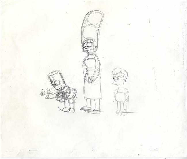 Original Production Drawing of Marge and Bart Simpson from The Simpsons