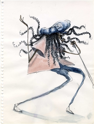 Original Character Drawing of a man singing by Tim Burton