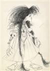 Original Drawing of Woman with Braids by Tim Burton