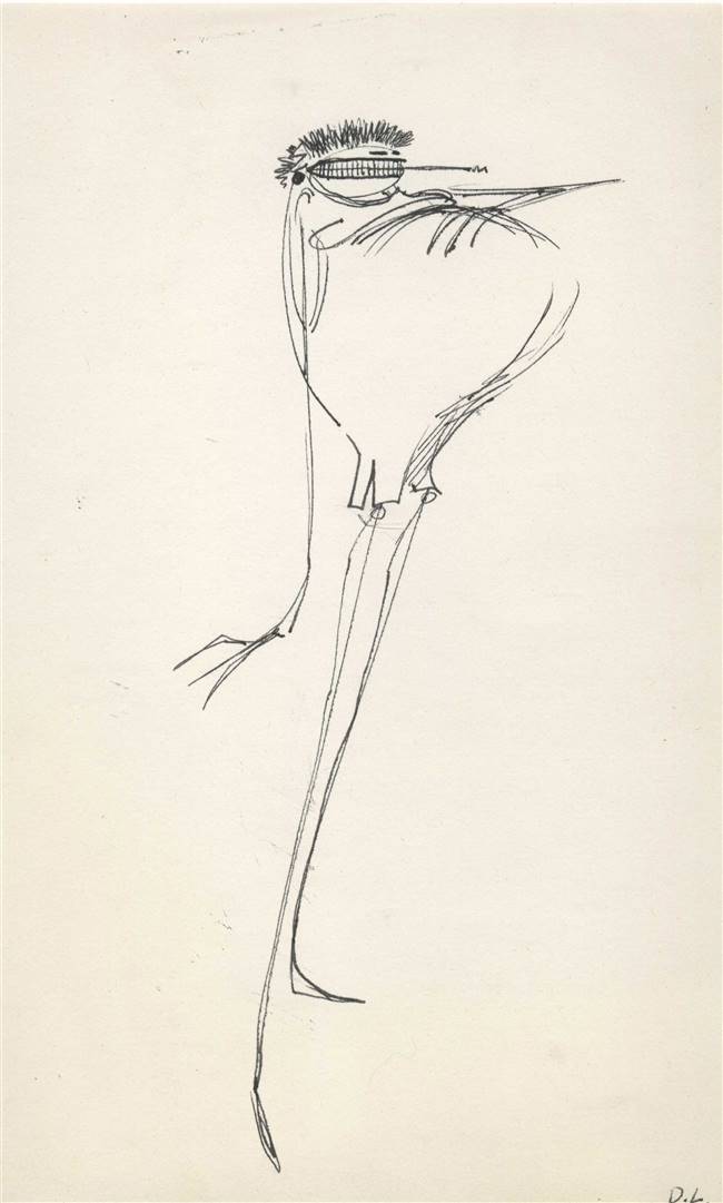 Original Drawing of a Smoking Woman looking right by Tim Burton