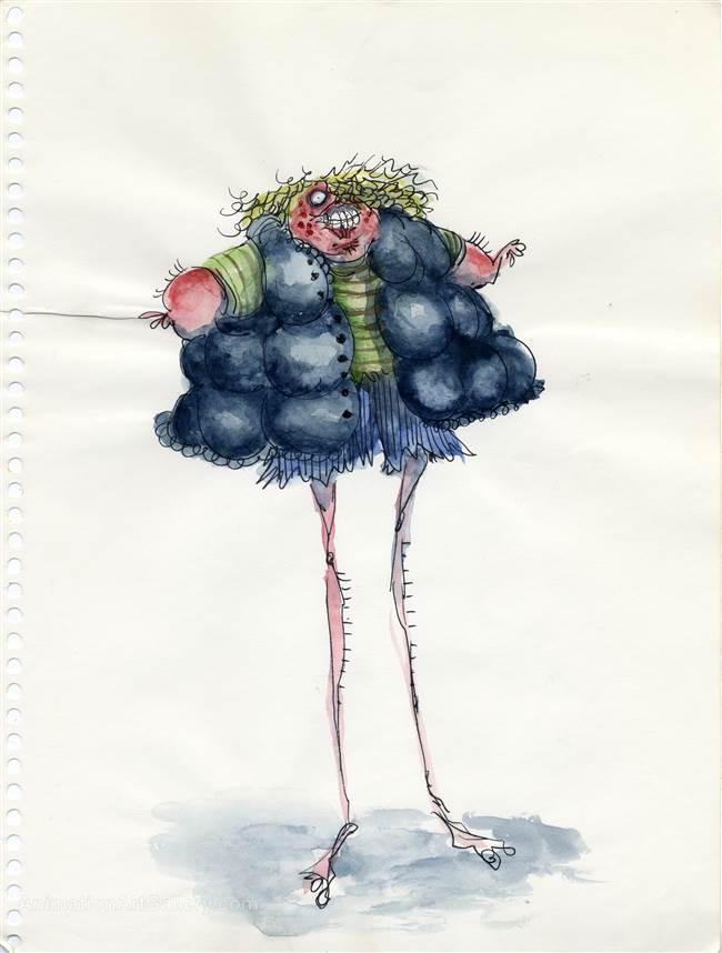Character Drawing of a Person in a Puffy Jacket from Tim Burton