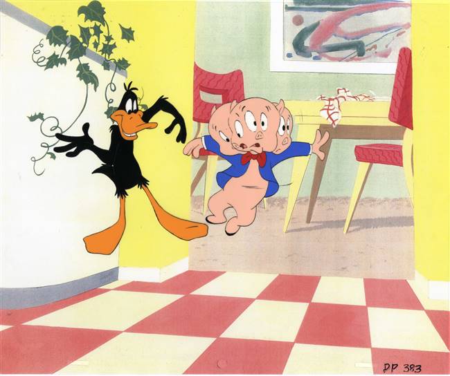 Original Production Cel of Daffy Duck and Porky Pig from a Latin American Commercial (1990s)
