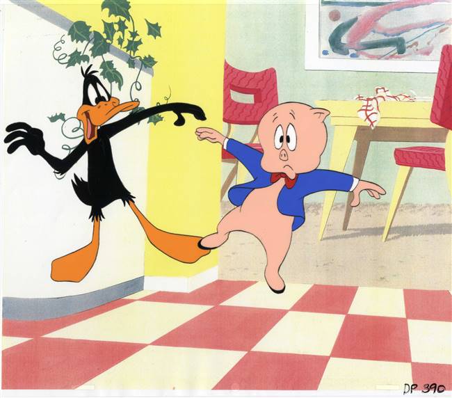 Original Production Cel of Daffy Duck and Porky Pig from a Latin American Commercial (1990s)