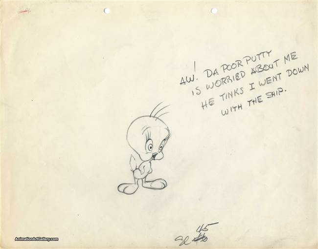 Layout drawing of Tweety Bird from Snow Business (1953)