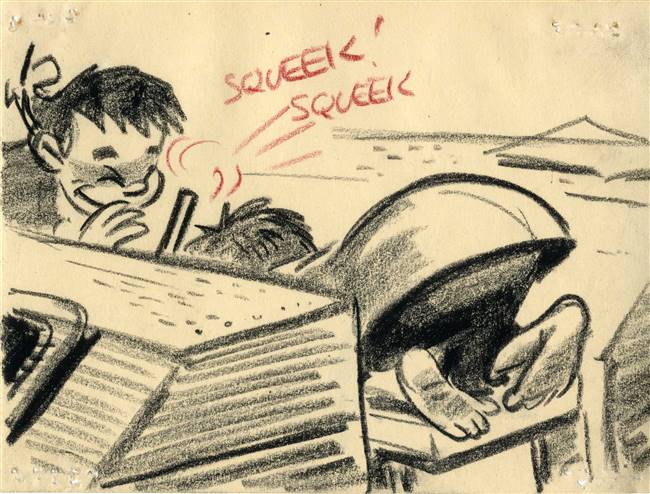 Original Storyboard Art of School Children from the Adventures of Ichabod and Mr Toad (1949)