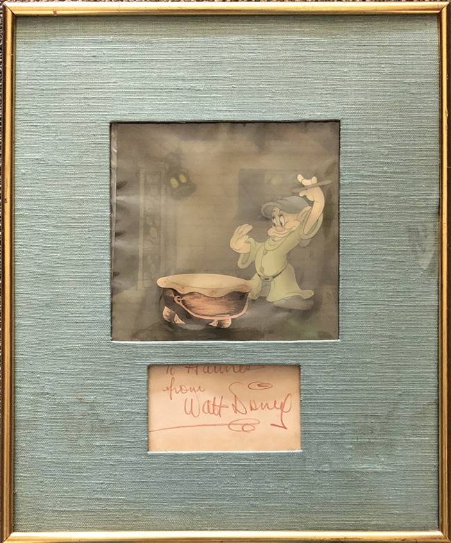 Original Courvoisier Cel of Dopey from Snow White and the Seven Dwarfs (1937) signed by Walt Disney