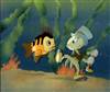 Original Courvoisier Cel of Jiminy Cricket and Fish from Pinocchio (1940)
