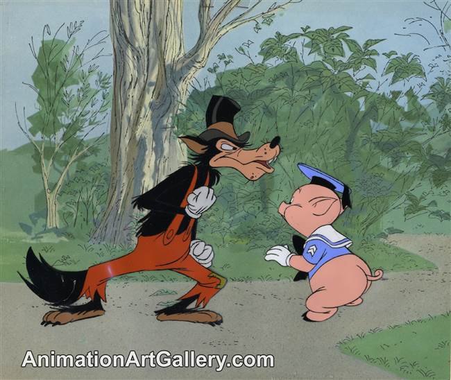 Disneyland Cel Set-up of the Fiddler Pig and the Big Bad Wolf from Disney Television (c. 1960s)