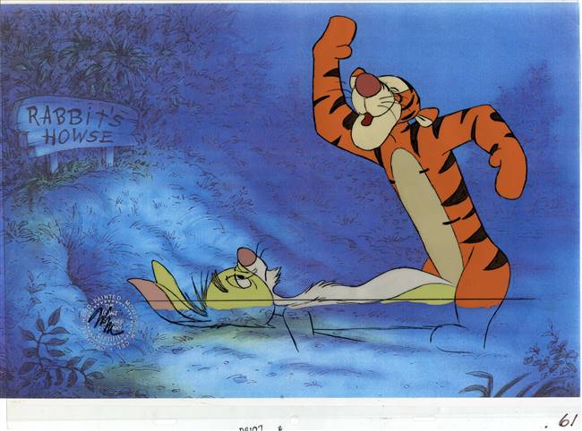 Original Production Cel of Tigger and Rabbit from the Many Adventures of Winnie the Pooh (1977)