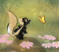 Original Courvoiser Cel of Flower and Butterfly from Bambi (1942)