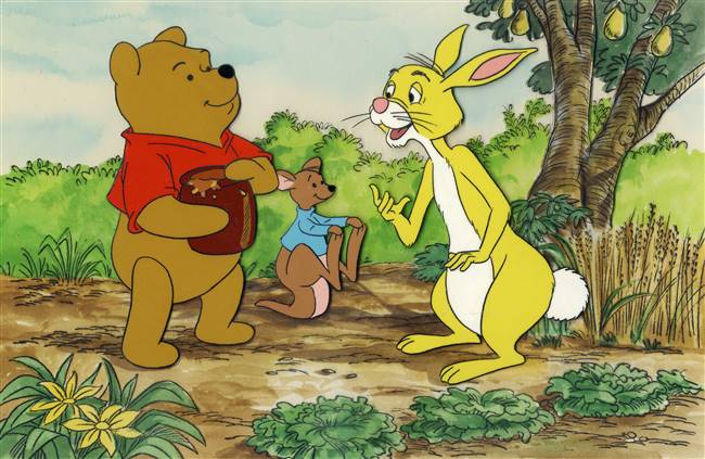 Original Production Cel of Winnie the Pooh, Roo, and Rabbit from a Disney Educational Short