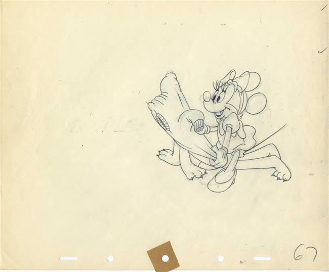 Original Production Drawing of Minnie Mouse and Pluto from Pluto's Sweater (1949)