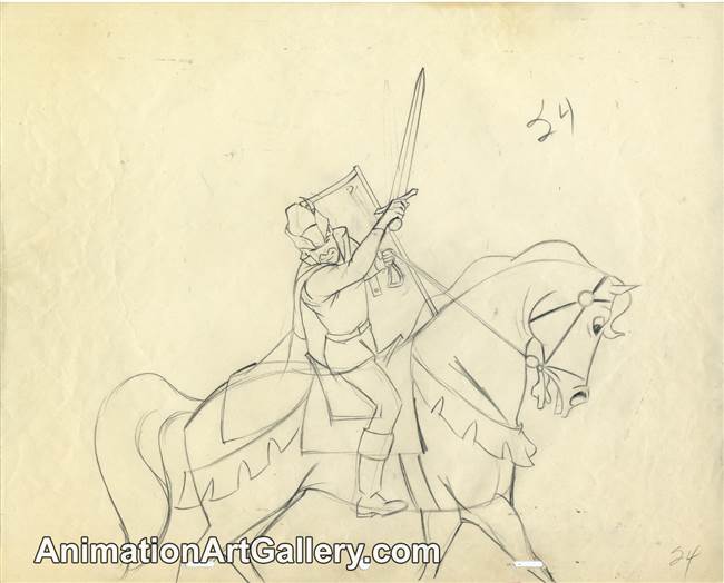 Production Drawing of Prince Phillip and Samson the Horse from Sleeping Beauty