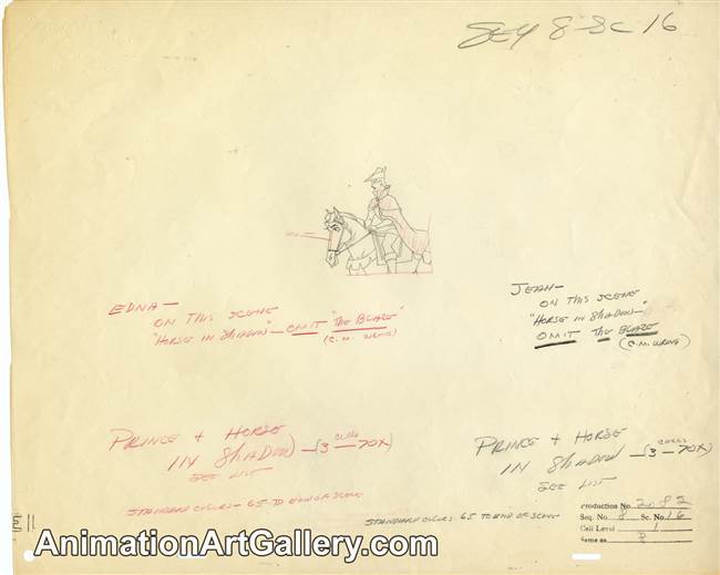 Production Drawing of Prince Phillip and Samson the Horse from Sleeping Beauty