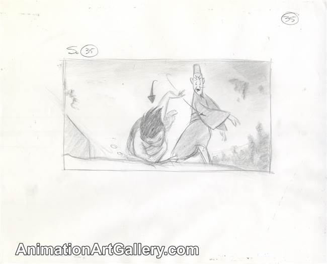 Storyboard of Chi Fu and Mulan from Mulan