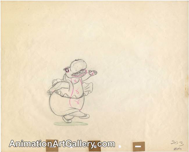 Original Production Drawing Hyacinth Hippo from Fantasia