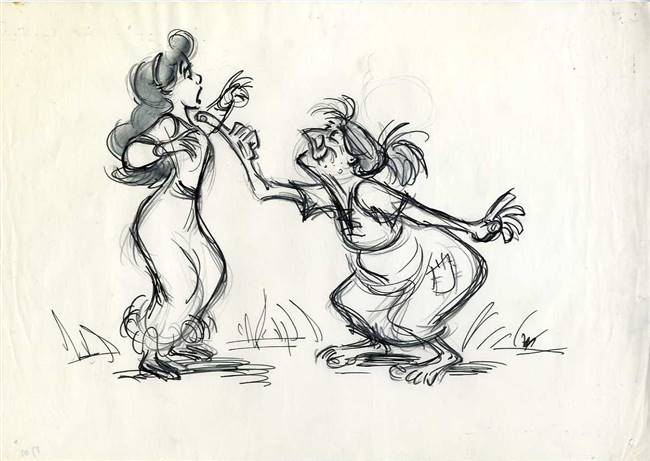 Original Production Drawing of Princess Eilonwy and Witch from Black Cauldron